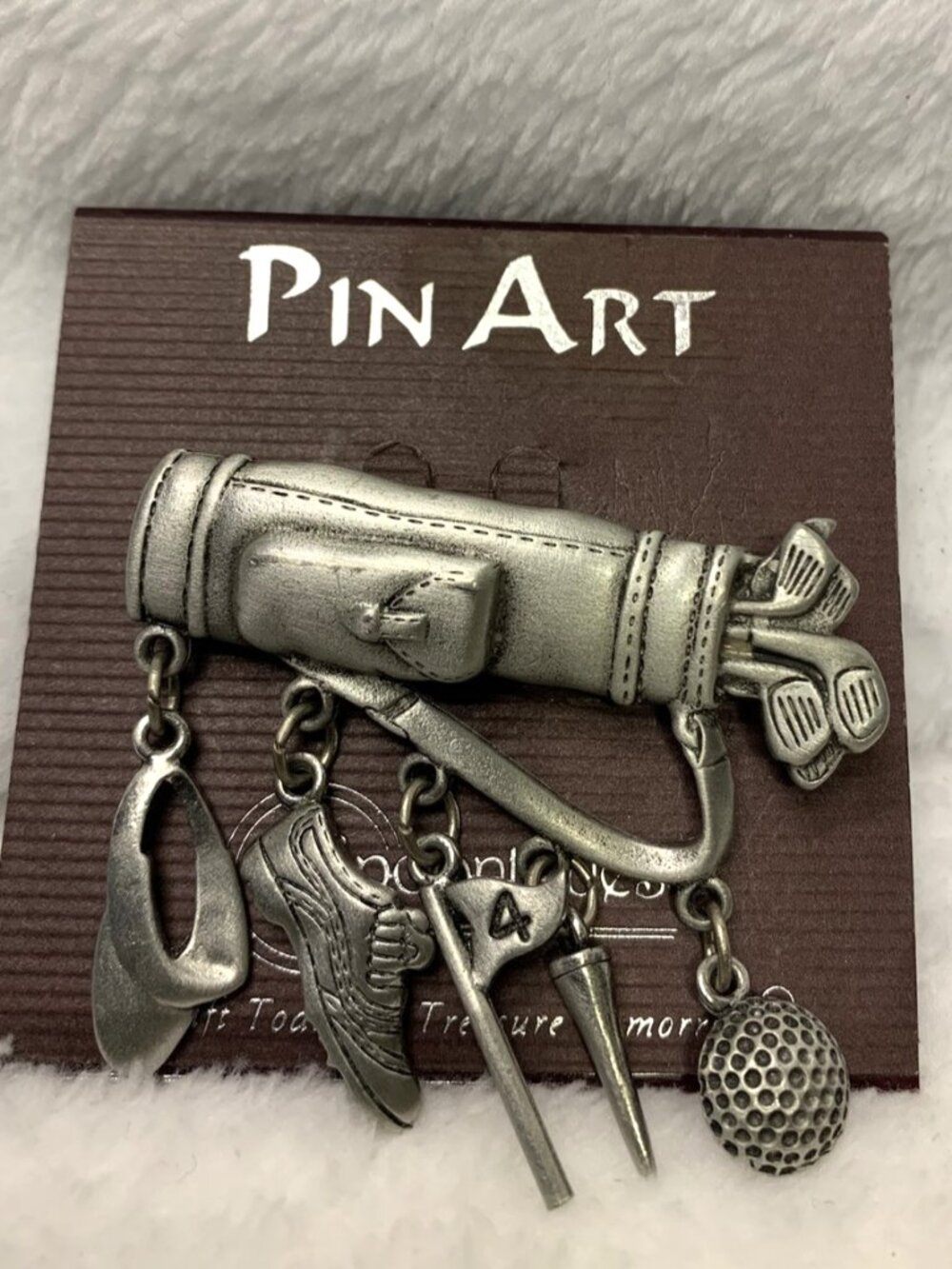 Vintage Pin Art Spoontiques Pewter Golf Bag Brooch Pin